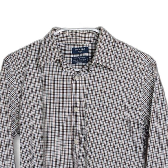 Vintage Y2K DOCKERS Men's Blue Plaid Stretch Button-Up Shirt Small Preppy - Picture 3 of 8